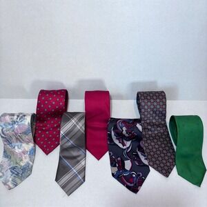 Lot of 7 Men's Zipper Ties Mixed Patterns Solid Plaid Designer Brands Chaps Gant